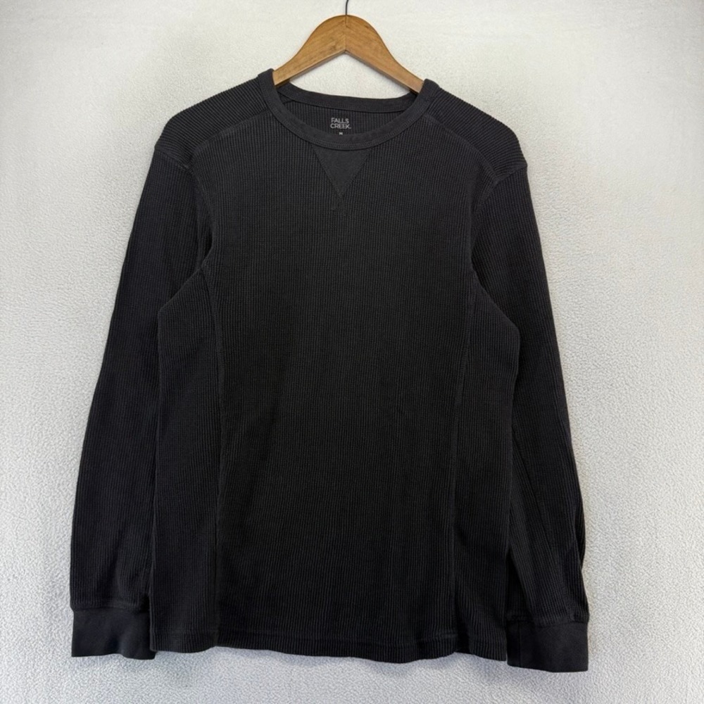 Vintage Thermal Shirt Men's XL Black Waffle Grunge Knit Crew Muscle Crew y2k